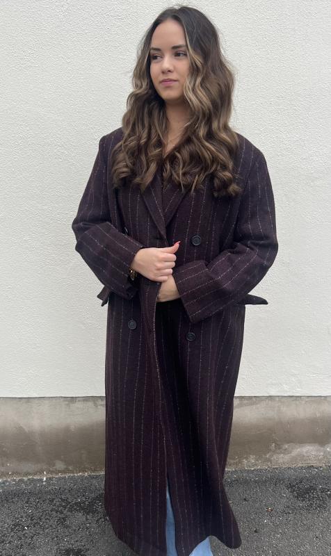 OLIVIA COAT BURGUNDY PINSTRIPE BRIXTOL TEXTILES