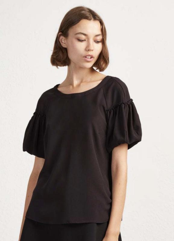 CREPE LIGHT PUFF SLEEVE TOP BLACK FRENCH CONNECTION