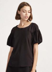 CREPE LIGHT PUFF SLEEVE TOP BLACK FRENCH CONNECTION