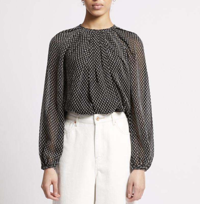 STACEY DOBBY TWIST TOP BLACK/LINEN WHITE FRENCH CONNCETION