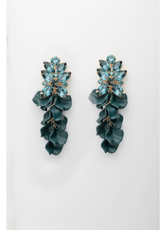 LEAF BIG STONE EARRINGS DARK GREEN BOW19