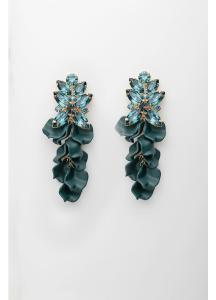 LEAF BIG STONE EARRINGS DARK GREEN BOW19