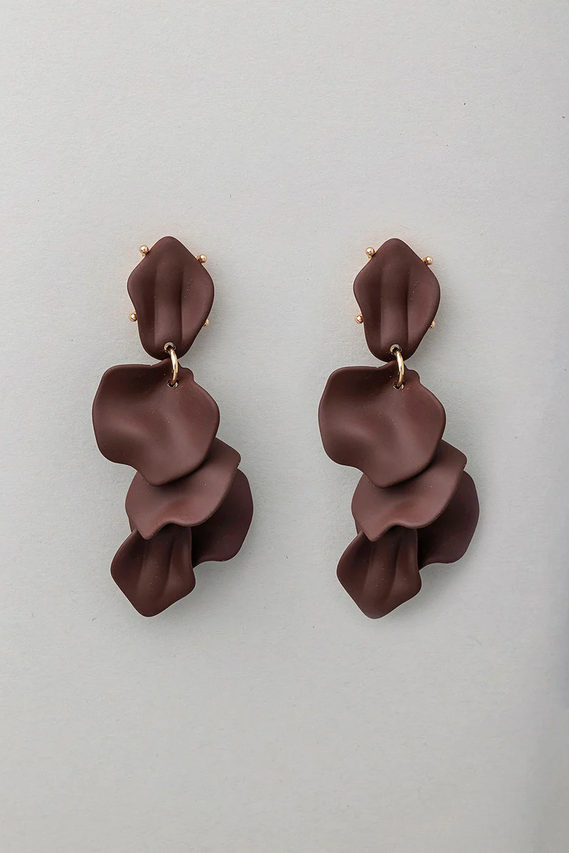 LEAF EARRINGS DARK BROWN 4 LEAVES BOW19