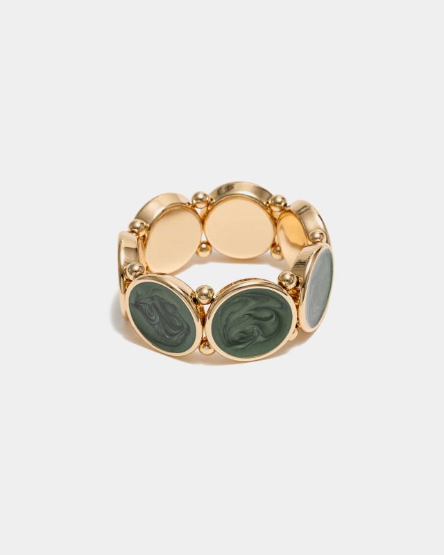 AVA PEARL ELASTIC BRACELET GOLD W PEARL DARK GREEN BOW19