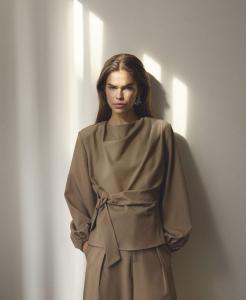 LUNACC TIE BLOUSE TAUPE CO'COUTURE