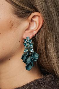 LEAF BIG STONE EARRINGS DARK GREEN BOW19