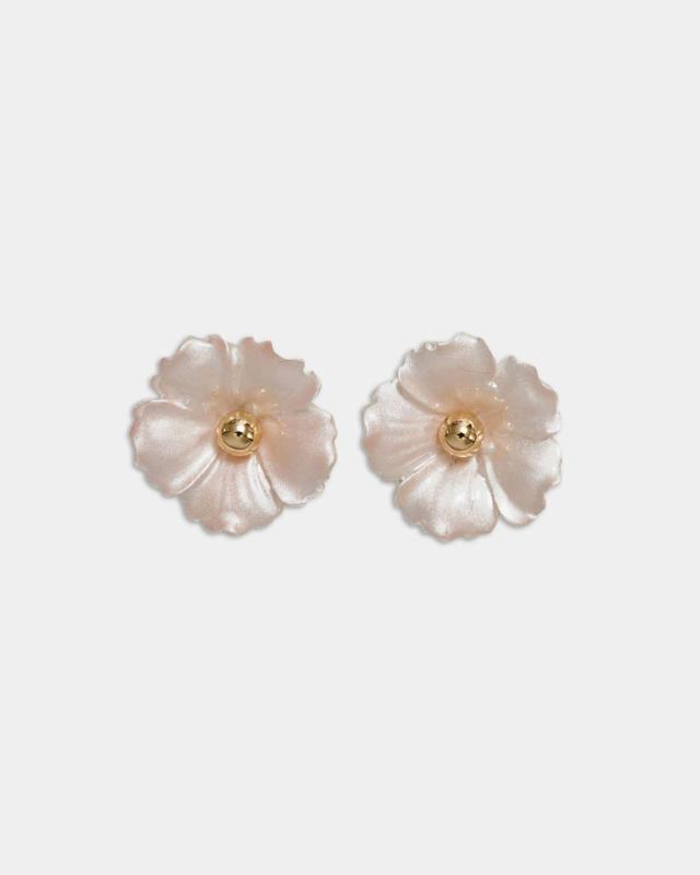 IRIS FLOWER EARRINGS PEARL WHITE BOW19