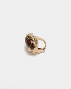 POM STONE RING GOLD W MARBLE BROWN BOW19