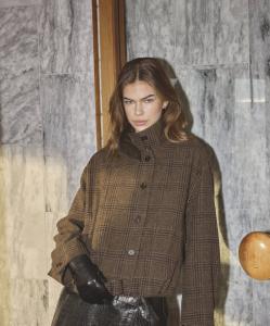OLVACC CHECK BALLOON JACKET DARK BROWN CO'COUTURE