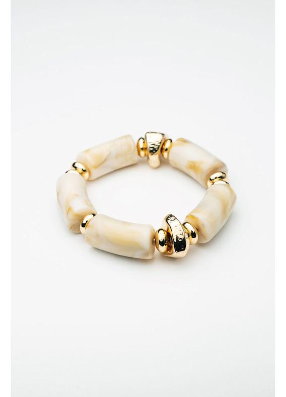 LUNA BEAD BRACELET BEIGE MELANGE W GOLD BOW19