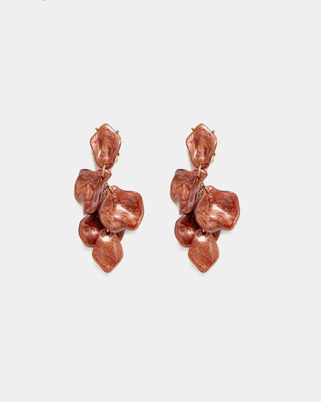 LEAF MARBLE EARRINGS BRICK RED BOW19