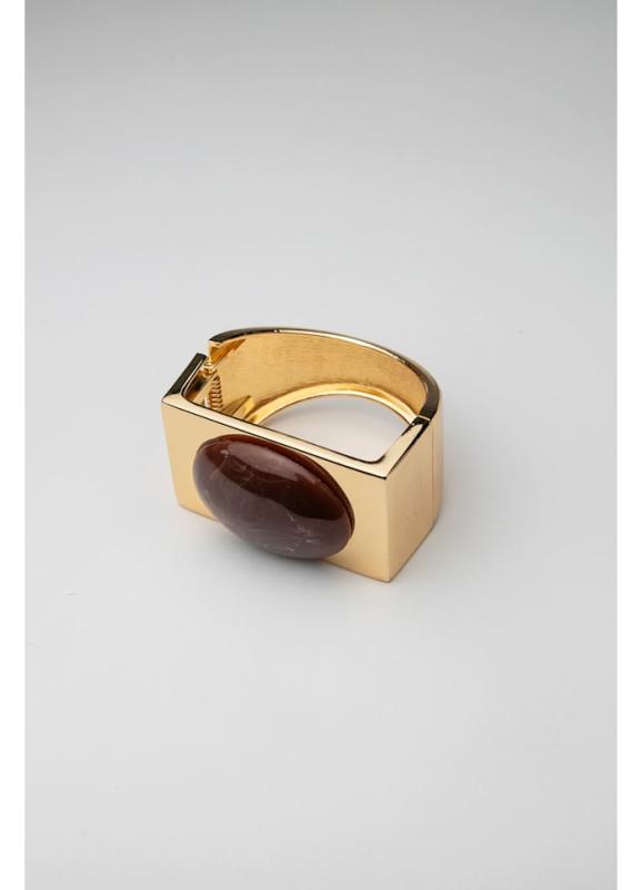 BON OVAL BRACELET GOLD W BROWN MARBLE BOW19