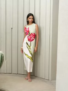 PRINTED DORI LONG DRESS WHITE MULTI FRENCH CONNECTION