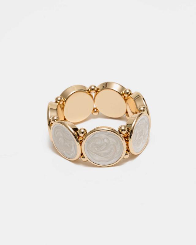 AVA ELASTIC BRACELET GOLD W PEARL WHITE BOW19