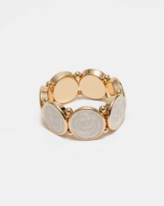 AVA ELASTIC BRACELET GOLD W PEARL WHITE BOW19