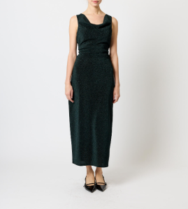 MEILIN LUREX COWL NECK MIDI DRESS EMERALD GREEN FRENCH CONNECTION