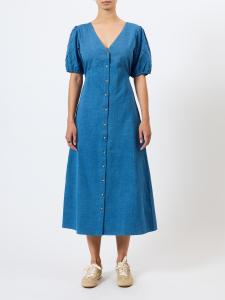 ZAVES CHAMBRAY PINTUCK MIDI DRESS MEDIUM BLEACH WASH FRENCH CONNECTION
