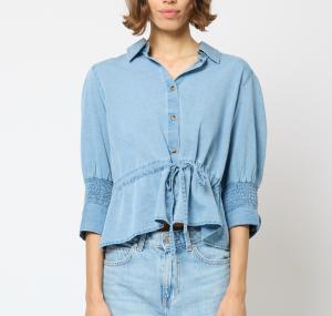 ZAVES CHAMBRAY DRAWSTRING TOP LIGHT WASH FRENCH CONNECTION