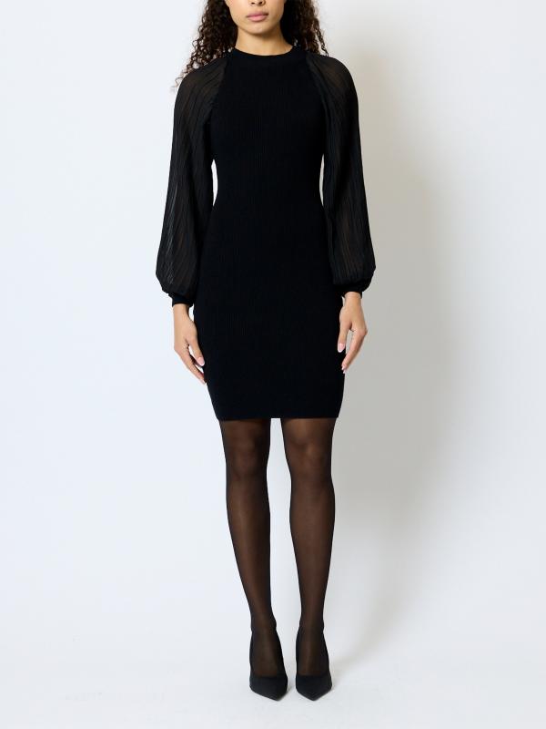 KRISTA MIX PLEATED SLEEVE DRESS BLACK FRENCH CONNECTION