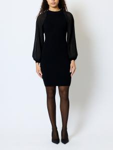 KRISTA MIX PLEATED SLEEVE DRESS BLACK FRENCH CONNECTION