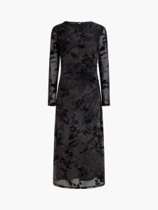 KENNY MESH DRESS VELVET BURNOUT MIDI DRESS BLACK/BROWN FRENCH CONNECTION