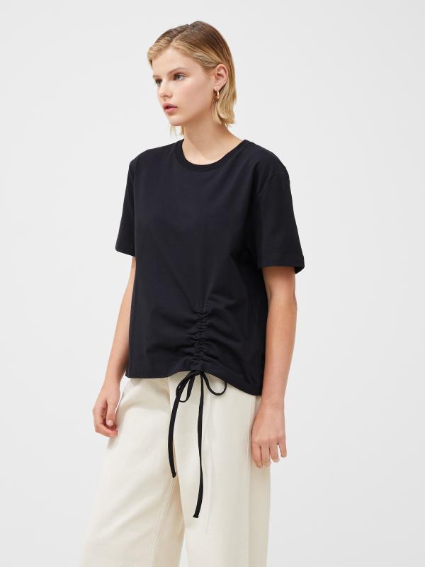 RALLIE COTTON ROUCHED  T-SHIRT BLACK FRENCH CONNECTION