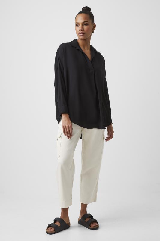 RHODES RECYCLED CREPE POPOVER BLACK FRENCH CONNECTION