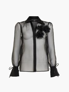 MAI FLORAL DETAIL TIE CUFF SHIRT BLACK FRENCH CONNECTION