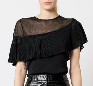 FENELLA DRAPE RUFFLE KNIT TOP BLACK FRENCH CONNECTION