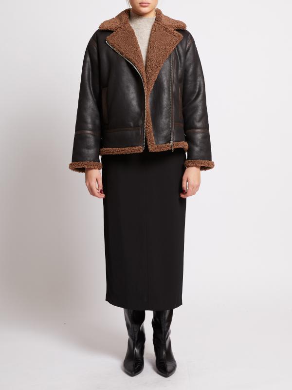 SUEDETTE ZIP UP JACKET BLACK BROWN FRENCH CONNECTION