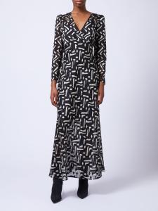 DIANDRA SATIN BURNOUT DRESS BLACK/CREAM FRENCH CONNECTION