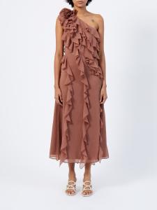 OSKAR GEORGETTE RUFFLE DRESS MOCHA FRENCH CONNECTION