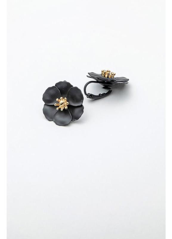 FLOWER SMALL CLIP ON EARRINGS PEARL BLACK BOW19