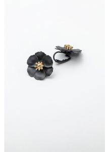 FLOWER SMALL CLIP ON EARRINGS PEARL BLACK BOW19