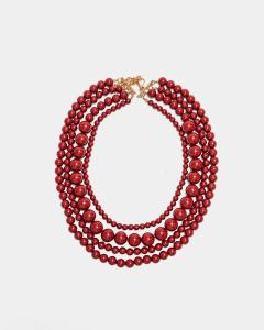 ALMA PEARL NECKLACE DARK RED BOW19