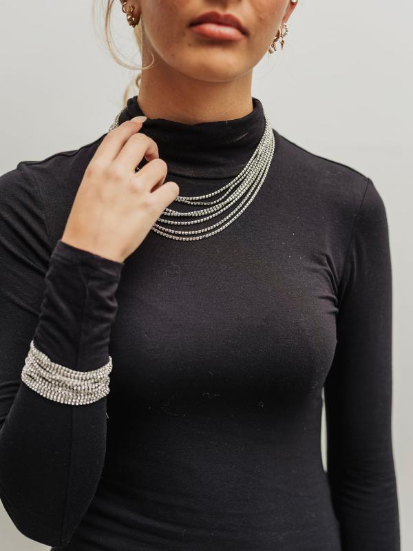 STRASS MULTI ROW NECKLACE SILVER BOW19