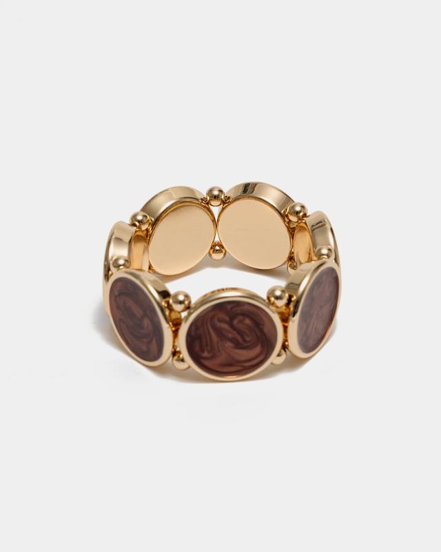 AVA PEARL ELASTIC BRACELET GOLD W PEARL COGNAC BOW19