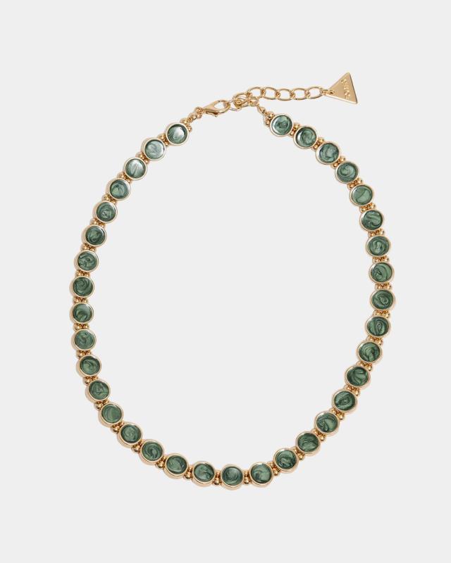AVA PETITE PEARL NECKLACE GOLD W PEARL DARK GREEN BOW19
