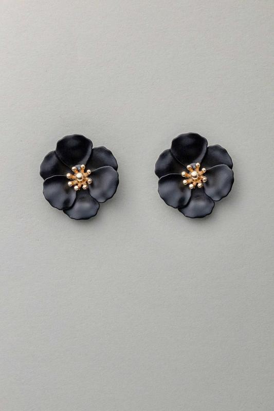 FLOWER SMALL EARRINGS PEARL BLACK BOW19