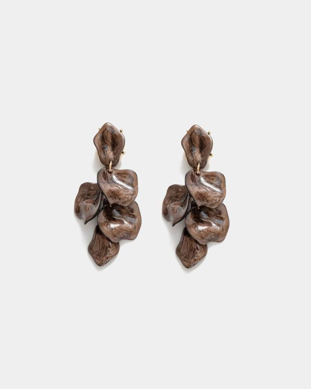 LEAF MARBLE EARRINGS DARK BROWN BOW19