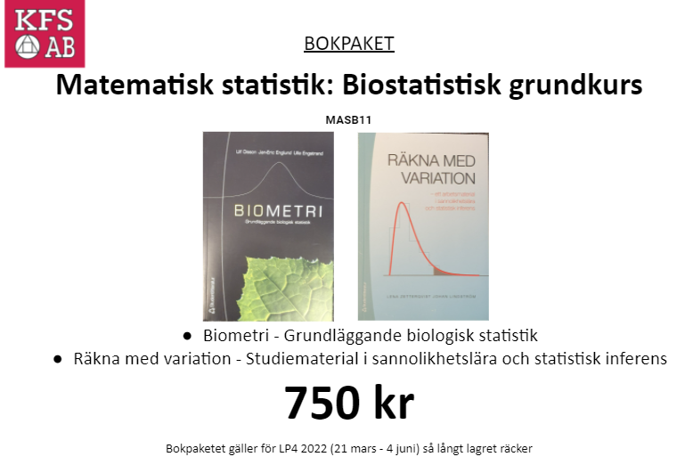 Bokpaket MASB11 Matematisk statistik: Biostatistisk grundkurs