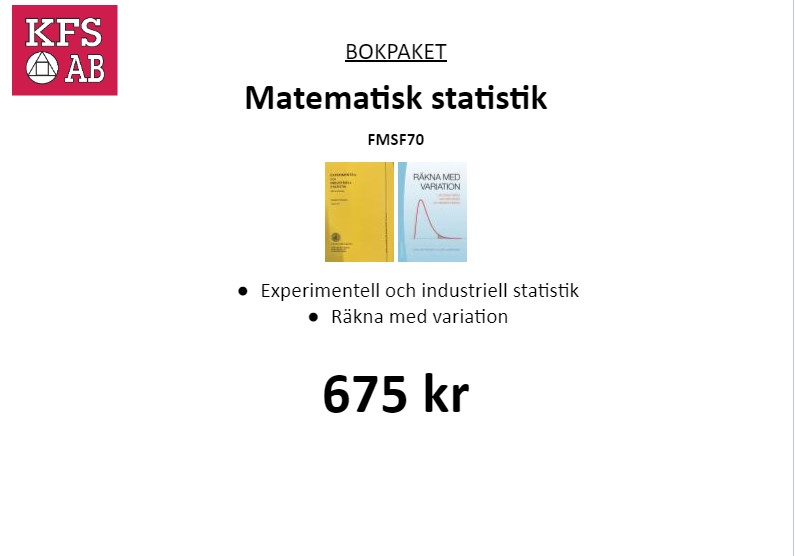 Bokpaket FMSF70 Matematisk statistik
