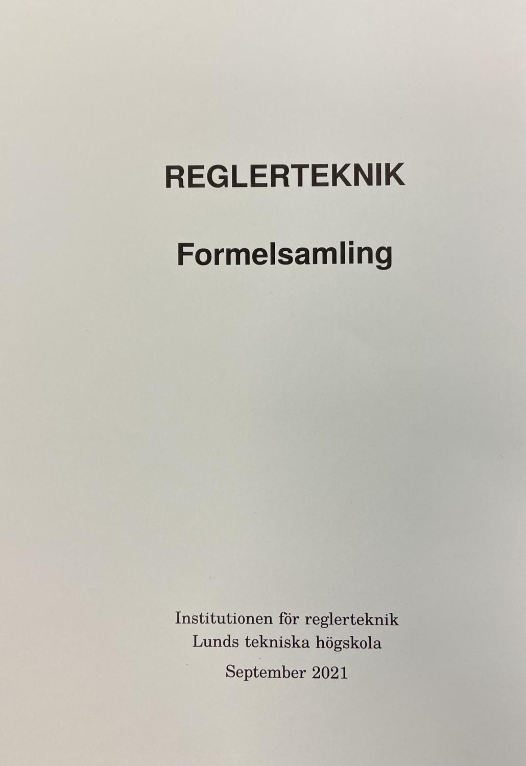 Reglerteknik Formelsamling, September 2021