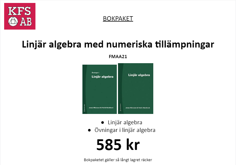 Bokpaket FMAA21 Linjär algebra med numeriska tillämpningar