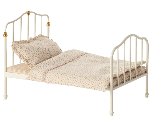 Maileg – Vit säng med madrass, kudde och täcke - vintage