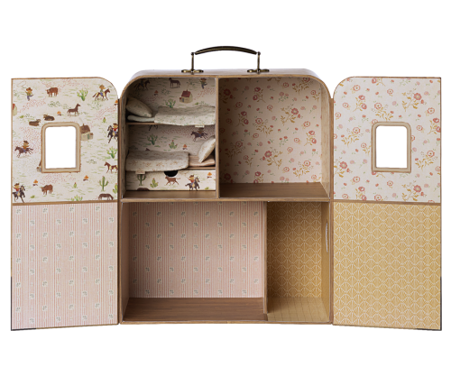 Maileg – SuitCasa, hus i resväska för lillebror och lillasyster mus, väska dockhus för möss