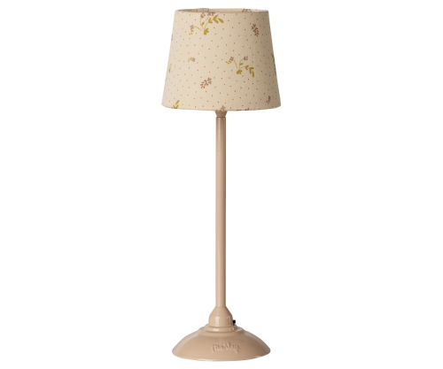Maileg – Lampa större, miniatyr golvlampa i powder rosa med blommig skärm, till dockhus