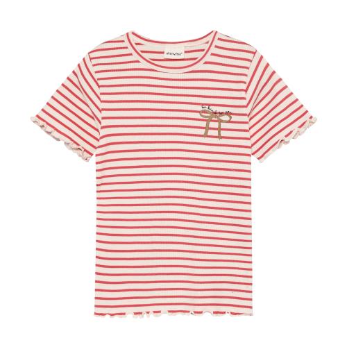 T-shirt ribbad randig - röd/vit