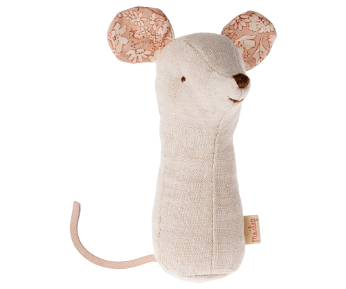 Maileg – Lullaby friends, greppvänlig vit mus, skallra naturfärgad