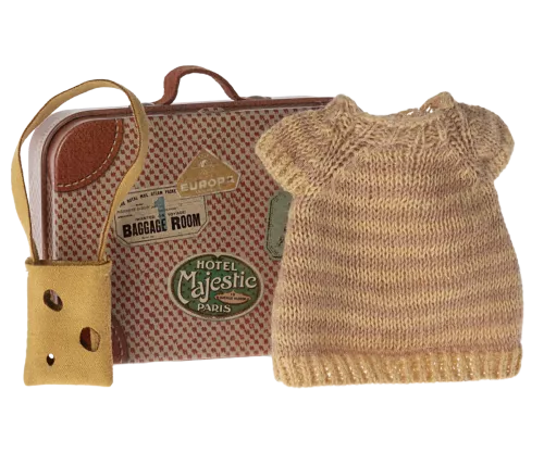 Maileg- Stickad klänning och väska i resväska, storasystermus